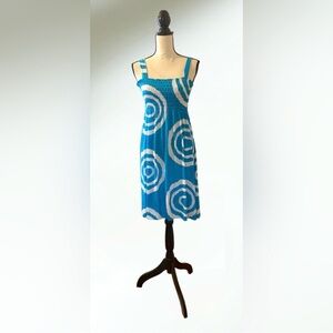 Elegant Blue and White Swirl Midi Dress